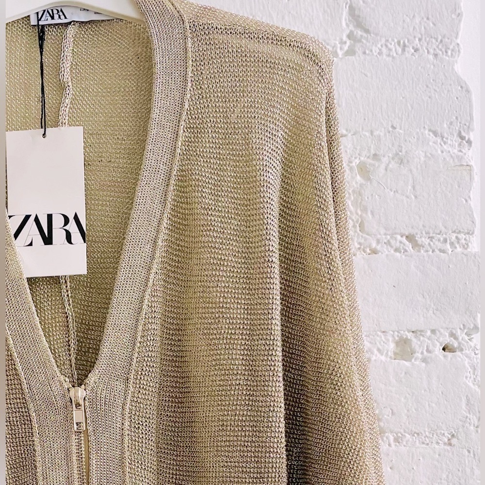 ZARA KNIT Golden Beige METALLIC JACKET SIZE Small - Picture 9 of 9